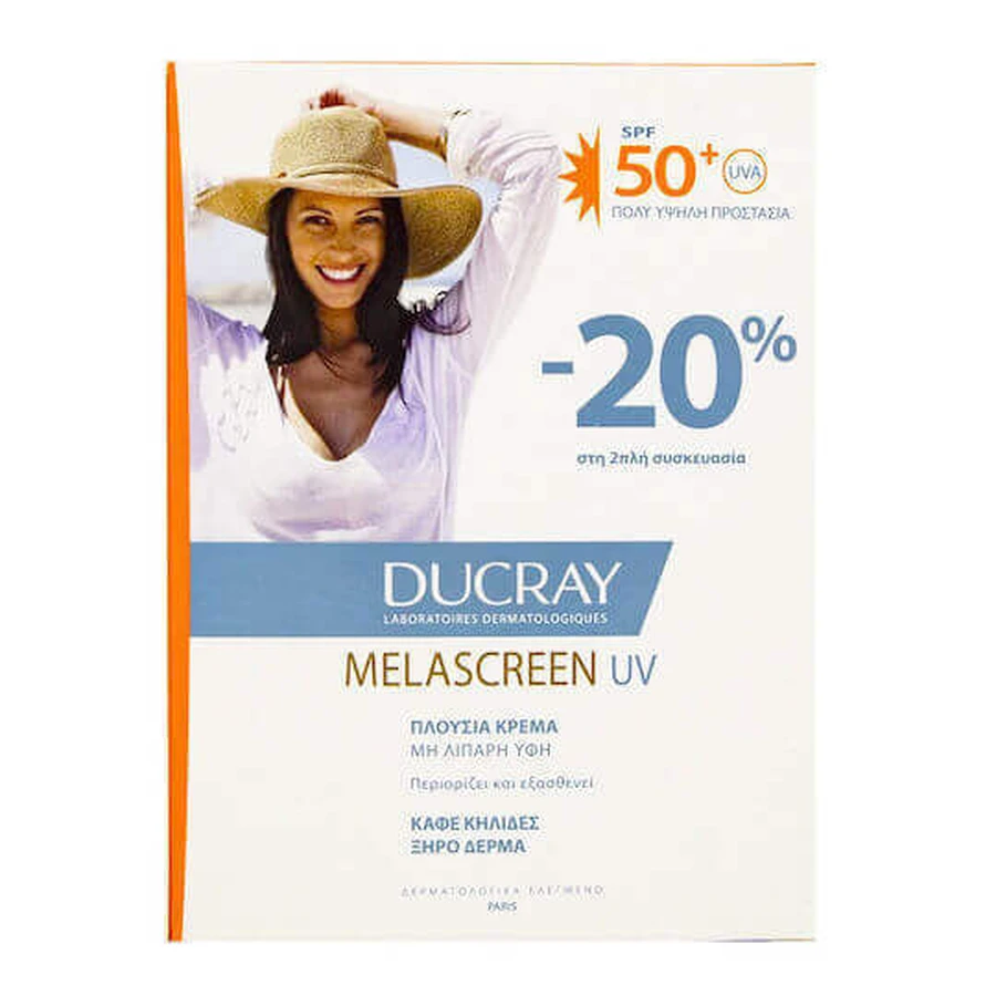 Ducray Melascreen UV Rich Крем проти коричневих плям Ducray Melascreen UV Rich Крем для сухої шкіри 2х50мл Водостійкий сонцезахисний крем для обличчя SPF50 2х50мл: ціни та характеристики
