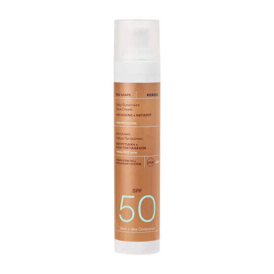 Сонцезахисний крем для обличчя Korres SPF50 з пігментом червоного винограду 50мл: ціни та характеристики