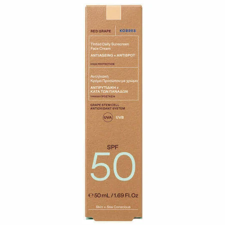 Сонцезахисний крем для обличчя Korres SPF50 з пігментом червоного винограду 50мл: ціни та характеристики