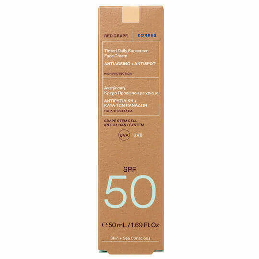 Сонцезахисний крем для обличчя Korres SPF50 з пігментом червоного винограду 50мл: ціни та характеристики