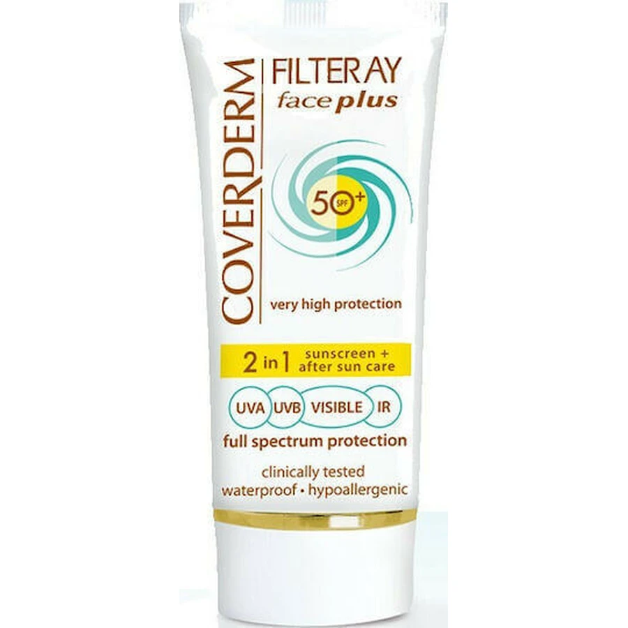 Coverderm Filteray Plus 2 в 1 Тонирующий бежевый крем для жирной кожи Водонепроницаемый солнцезащитный крем для лица SPF50 с пигментом 50 мл: цены и характеристики