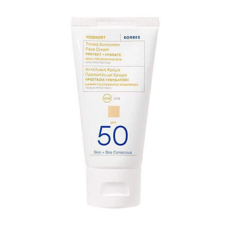 Korres Йогуртовый антисолнечный крем для лица SPF50 с пигментом 50 мл: цены и характеристики