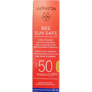 Apivita Bee Sun Safe Водостійкий крем для обличчя проти зморшок і старіння SPF50 з пігментним відтінком 50 мл