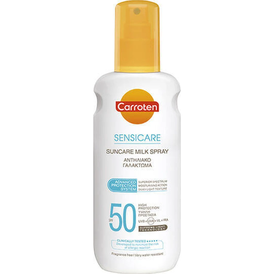 Carroten Sensicare Водостойкий солнцезащитный лосьон для тела SPF50 в виде спрея 200 мл: цены и характеристики