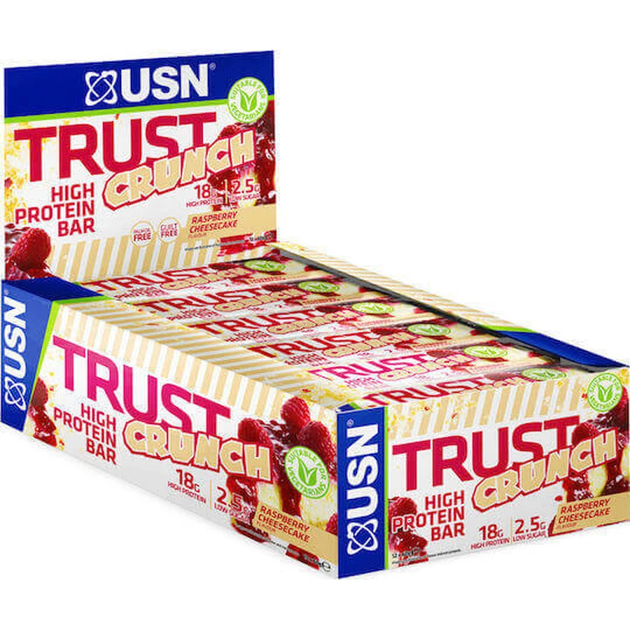USN Trust Хрусткі батончики з протеїном 20г та смаком малинового чізкейку 12х60г: ціни та характеристики