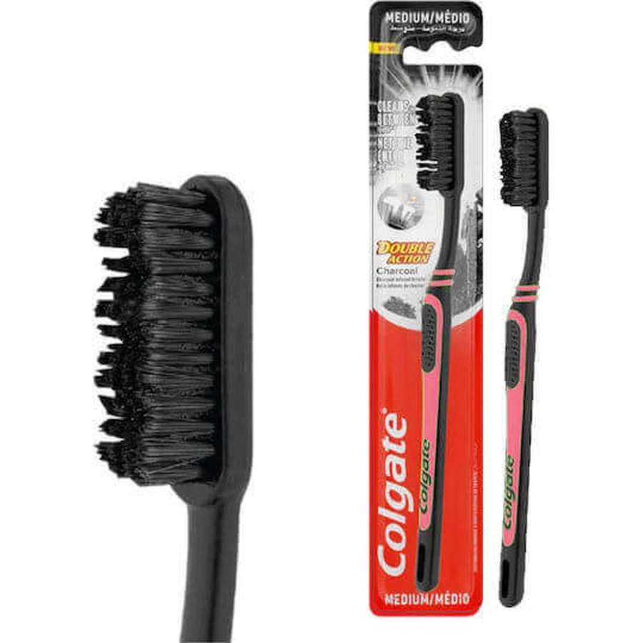Colgate Подвійна вугільна зубна щітка середня чорна / рожева: ціни та характеристики