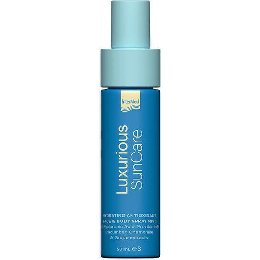 InterMed Luxurious Suncare Антиоксидантний зволожуючий лосьйон для обличчя та тіла після пляжу з ромашкою та термальною водою 50мл Спрей для обличчя та тіла з ромашкою та термальною водою 50мл: ціни та характеристики