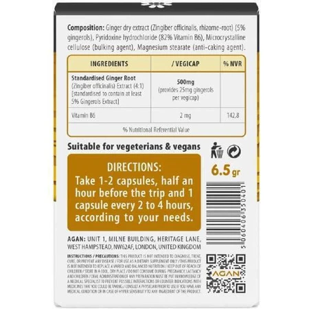 Agan Travel Motion сухой экстракт имбиря и витамин B6 от тошноты 10 травяных капсул: цены и характеристики