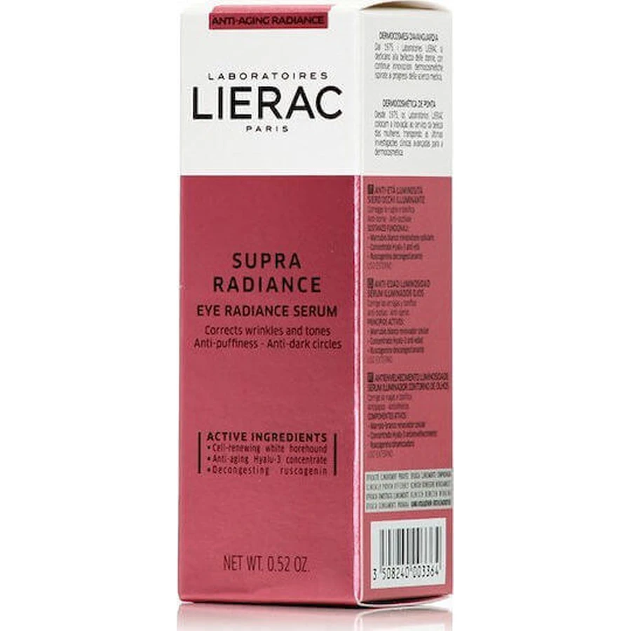 Lierac Supra Radiance Увлажняющая и антивозрастная сыворотка для век, кругов и мешков 15 мл: цены и характеристики