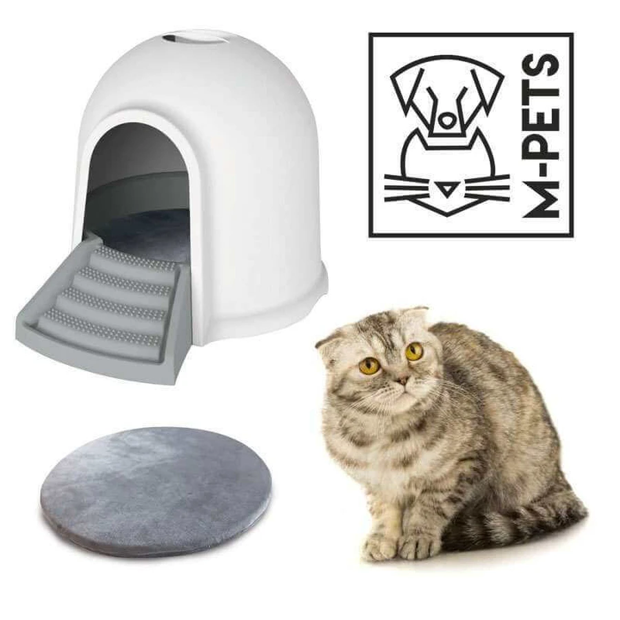 M-Pets Igloo 2in1 Cat Litter Box & Cat house Бокс Голку 2 в 1, будиночок та котячий туалет з вугільним фільтром, 45,7x59,7x43,2 см (Сірий): ціни та характеристики
