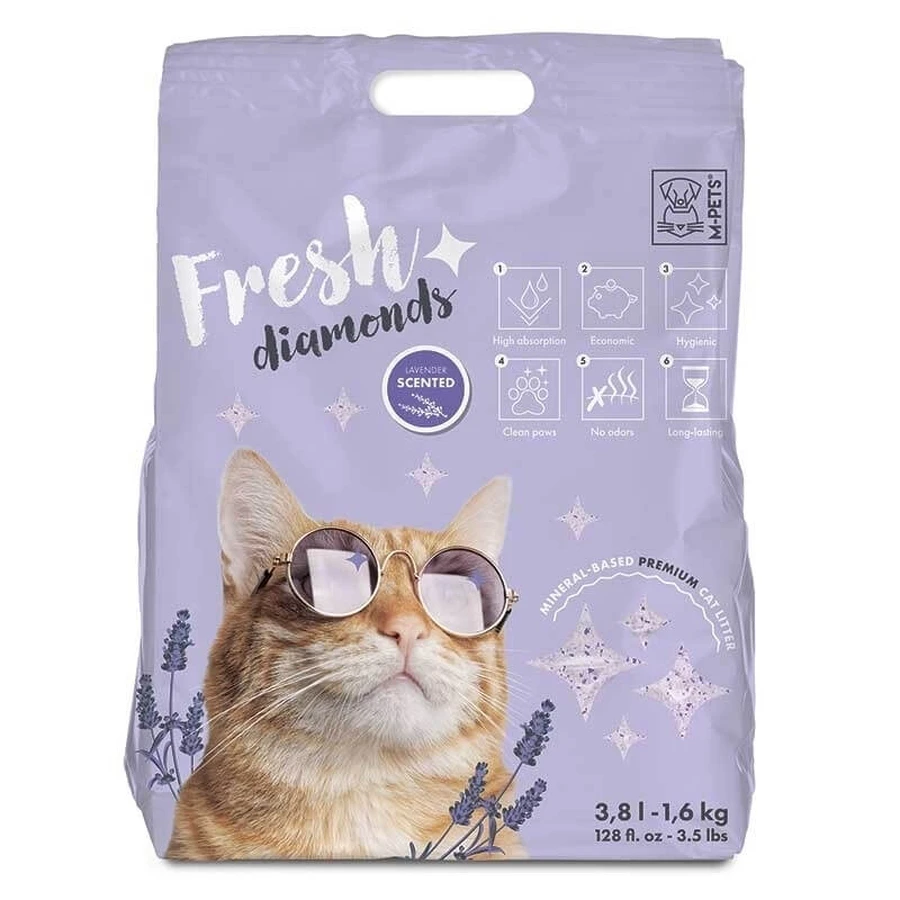 M-Pets Fresh Diamonds Silica Cat Litter Lavender Наповнювач силікагелевий для котячого туалету з ароматом лаванди, 3,8 л / 1,6 кг: ціни та характеристики