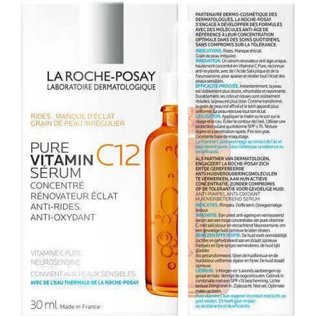 La Roche Posay Pure Vitamin C12 Антивікова сироватка для обличчя з вітаміном С і саліциловою кислотою для детоксикації та освітлення 30 мл: ціни та характеристики
