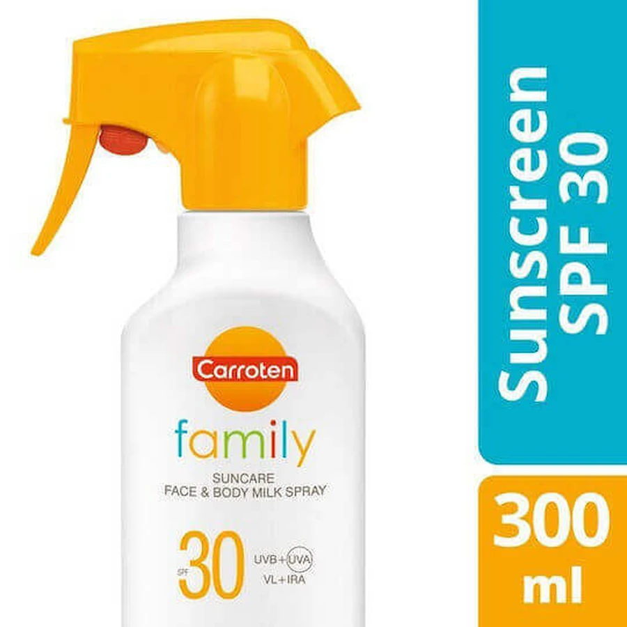 Carroten Family Suncare Водостійкий антиеліновий крем для обличчя та тіла SPF30 у спреї: ціни та характеристики