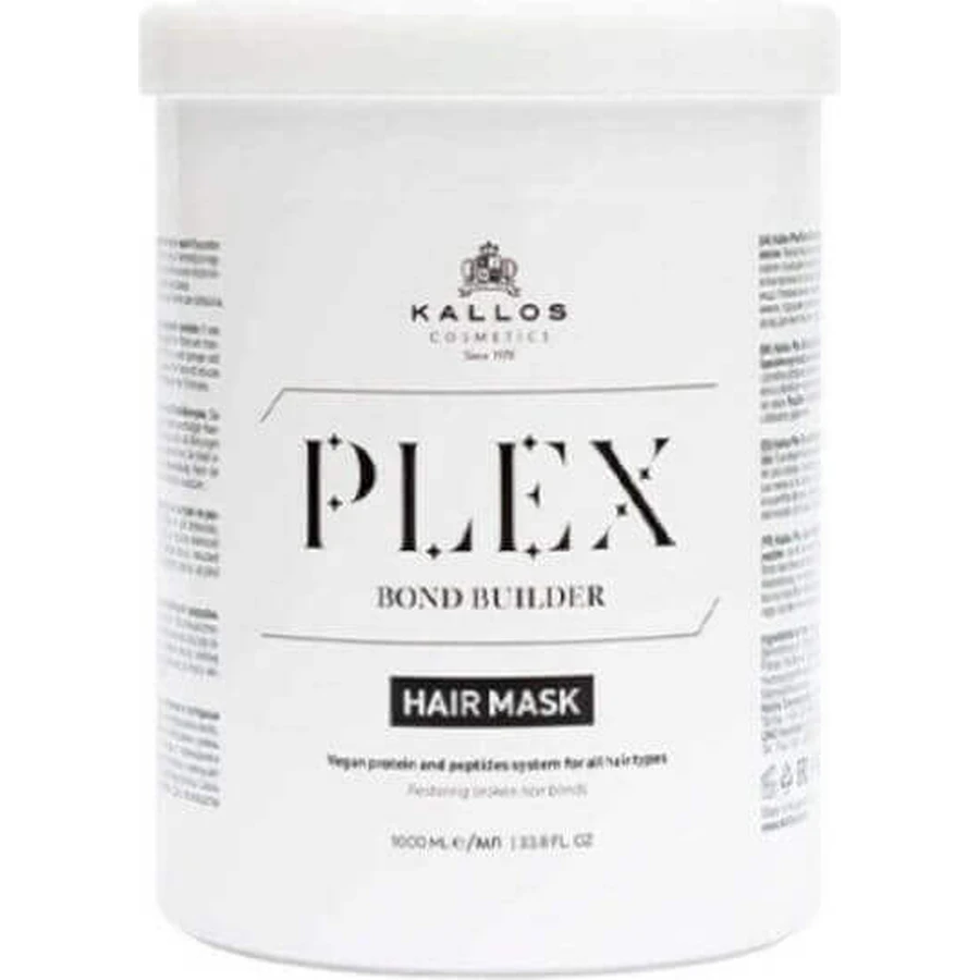 Маска для волосся Kallos Plex Bond Builder з рослинним протеїном та пептидним комплексом 1000мл: ціни та характеристики