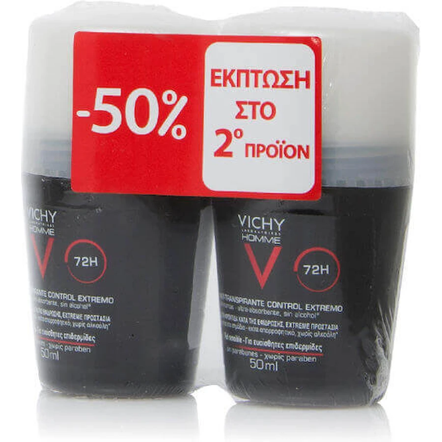 Дезодорант-антиперспірант Vichy Homme Extreme Deodorant Control 72h Roll-On Set, роликовий, 50 мл, 2 шт.: ціни та характеристики