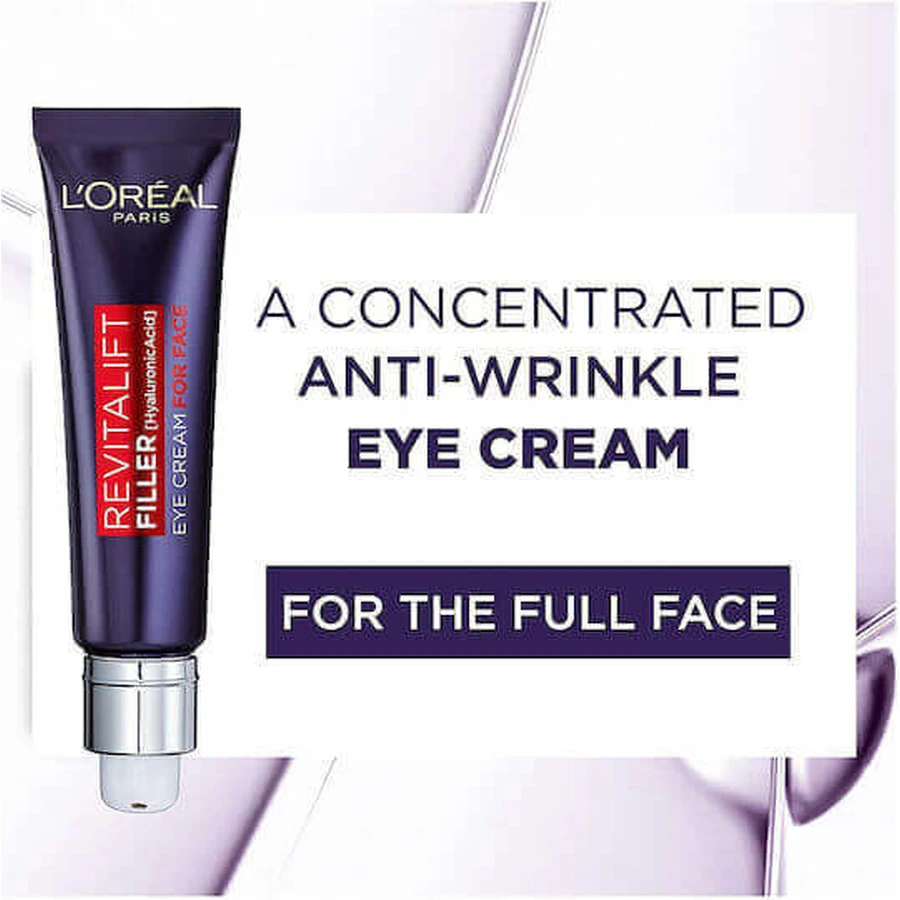 L'Oreal Paris Revitalift Filler Зволожуючий та відновлюючий крем для освітлення шкіри навколо очей з гіалуроновою кислотою 30 мл: ціни та характеристики
