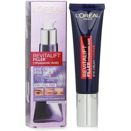 L'Oreal Paris Revitalift Filler Зволожуючий та відновлюючий крем для освітлення шкіри навколо очей з гіалуроновою кислотою 30 мл: ціни та характеристики
