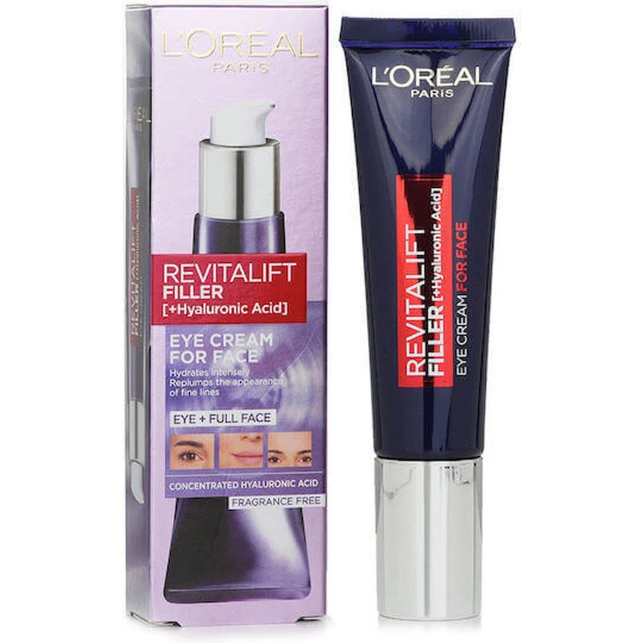 L'Oreal Paris Revitalift Filler Зволожуючий та відновлюючий крем для освітлення шкіри навколо очей з гіалуроновою кислотою 30 мл: ціни та характеристики