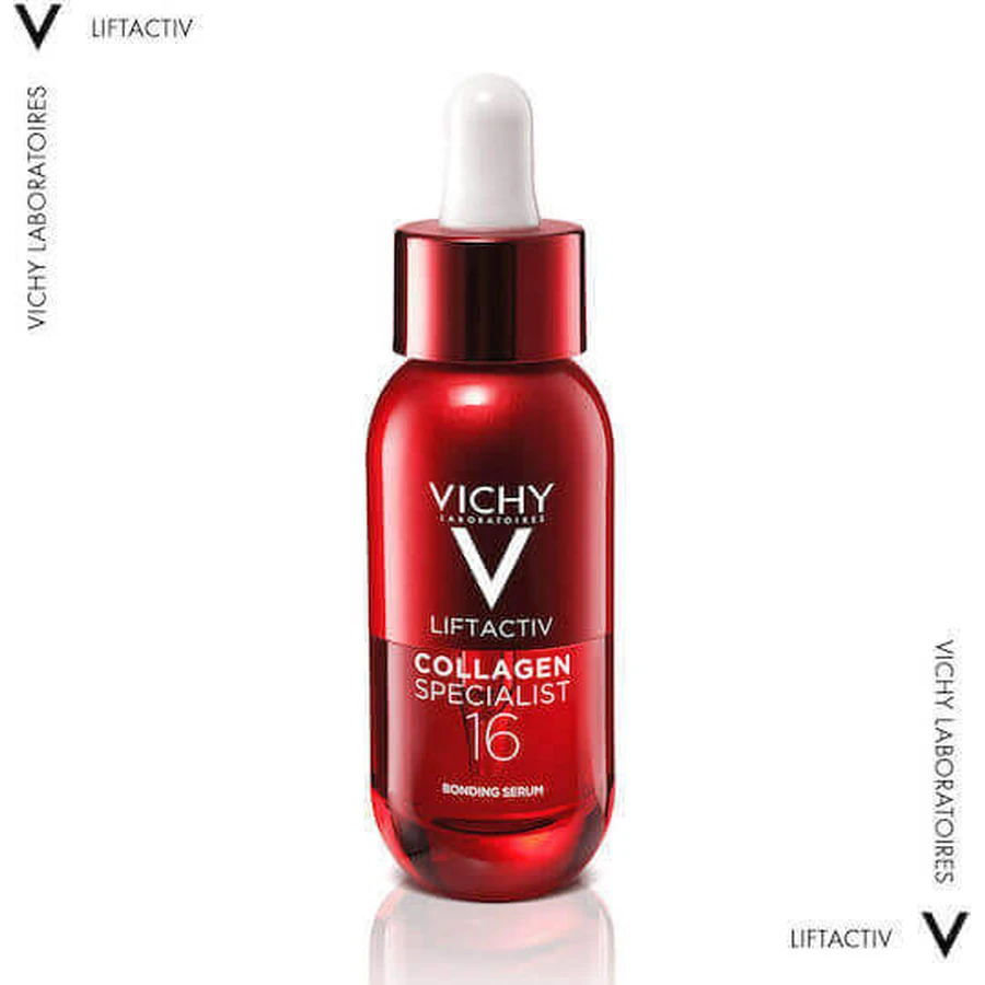 Vichy Liftactiv Collagen Specialist 16 Увлажняющая и антивозрастная сыворотка для лица с ниацинамидом и пептидами для осветления и тонизирования 30 мл: цены и характеристики