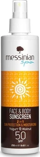 Messinian Spa 2 в 1 Захисний і зволожуючий крем для обличчя та тіла з йогуртом і морквою 2 в 1 Сонцезахисний крем SPF50 250 мл Спрей 250 мл