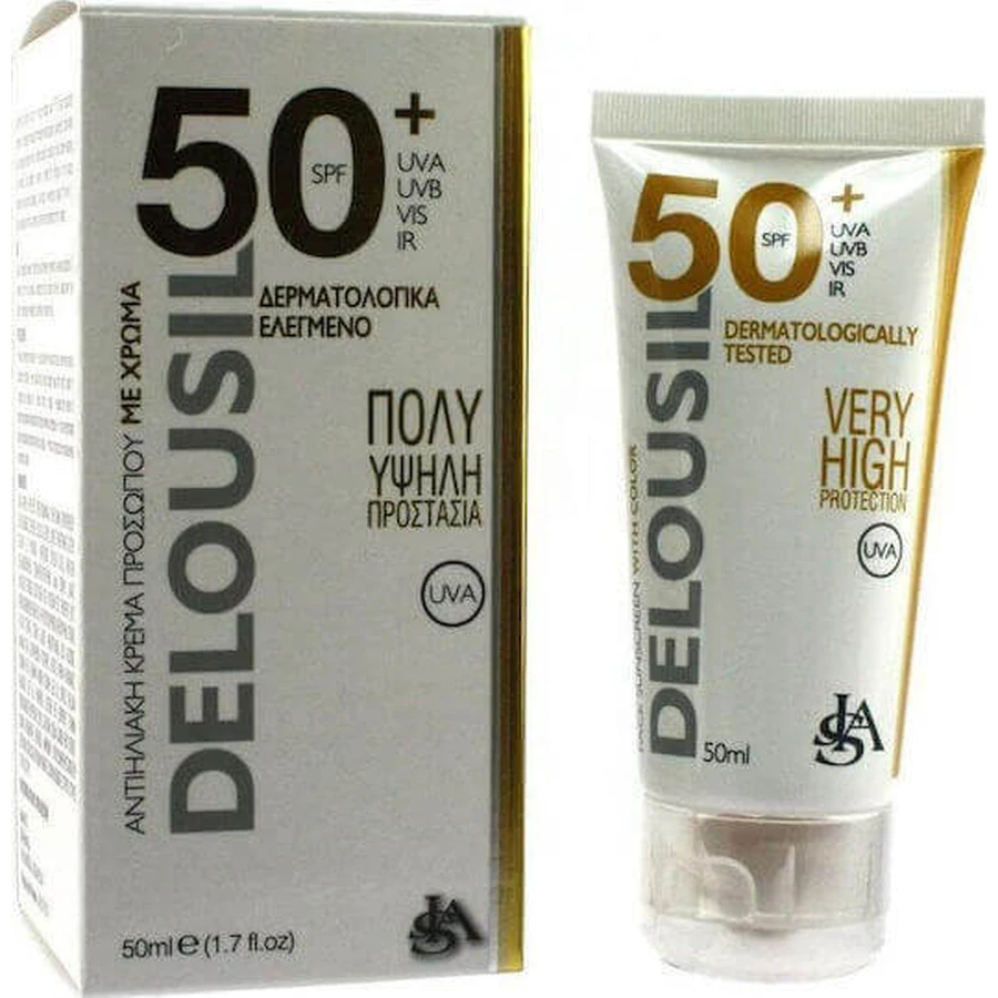Delousil Silky Skin Водостійкий сонцезахисний крем для обличчя SPF50 з пігментом 50 мл: ціни та характеристики