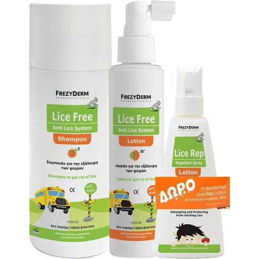 Frezyderm Lice Free, Lice Rep Extreme Repellent Лосьйон та шампунь від вошей для профілактики та лікування вошей у дітей 330 мл: ціни та характеристики