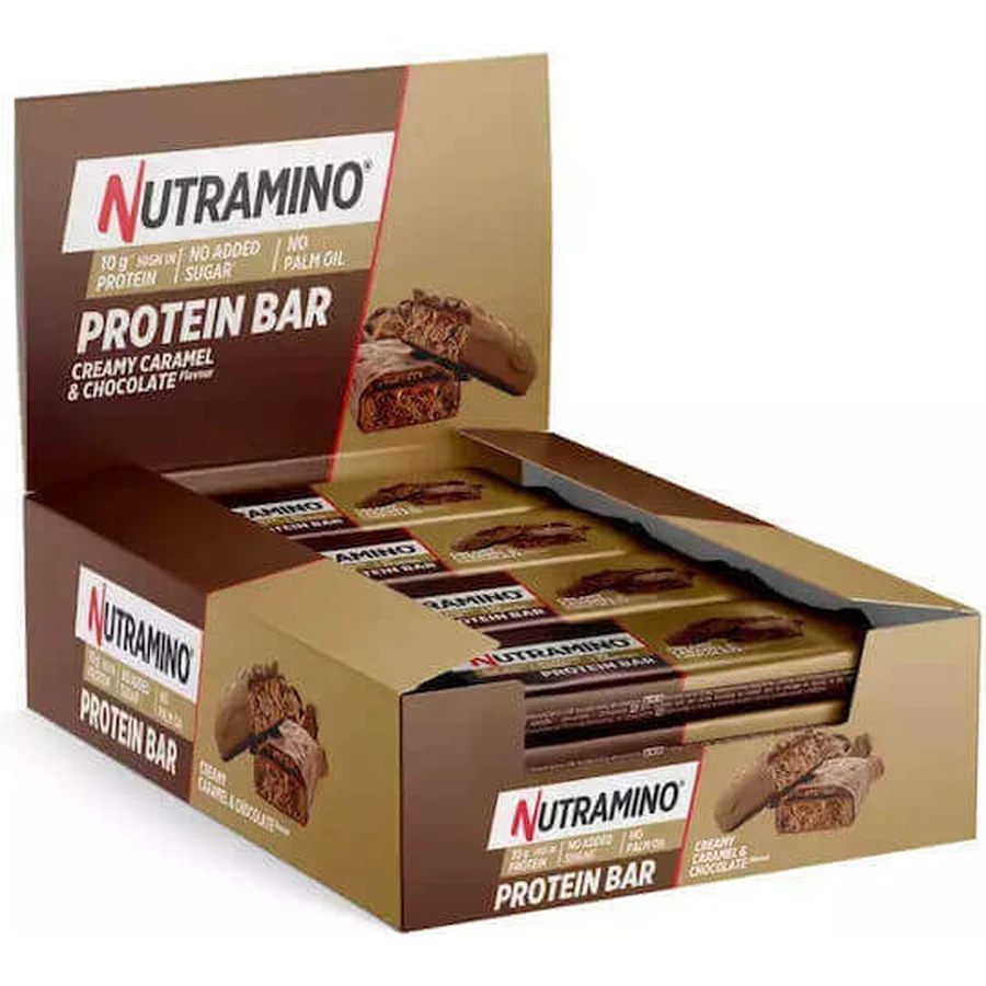 Протеїнові батончики Nutramino з протеїном 20г та смаком вершкової карамелі та шоколаду 12х55г: ціни та характеристики