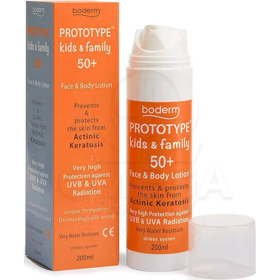 Сонцезахисний крем-емульсія для дітей Boderm Prototype Kids & Family Waterproof SPF50 200 мл: ціни та характеристики