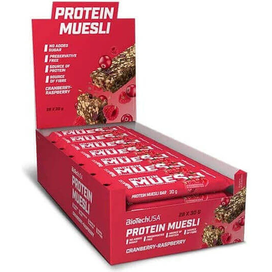 Biotech USA Protein Протеиновые батончики мюсли со вкусом клюквы и малины 28х30гр: цены и характеристики