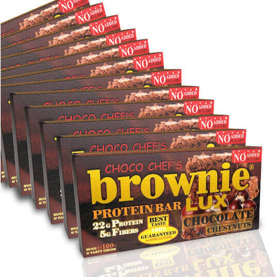 Fit & Shape Шоколадні батончики Choco Choco Chef's Brownie Lux з 23 г протеїну та каштановим смаком 12х100 г: ціни та характеристики