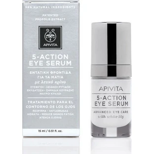Apivita 5-Action Увлажняющая и антивозрастная сыворотка для глаз с гиалуроновой кислотой от морщин под глазами и тонизирующая 15 мл