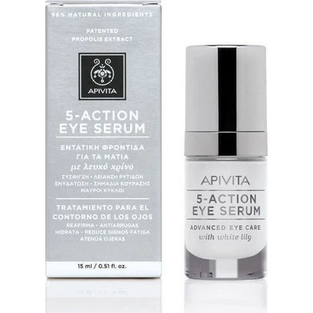 Apivita 5-Action Увлажняющая и антивозрастная сыворотка для глаз с гиалуроновой кислотой от морщин под глазами и тонизирующая 15 мл: цены и характеристики