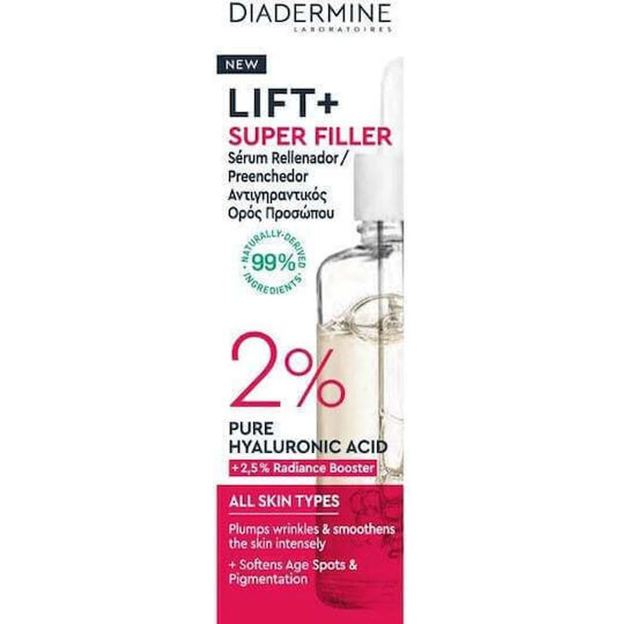 Diadermine Lift+ Super Filler Зволожуюча та антивікова сироватка для обличчя з гіалуроновою кислотою для сяйва та ліфтингу 30мл: ціни та характеристики