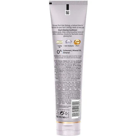 Pantene Pro V Hair Biology Grey & Glowing Conditioner для підтримки сивини та сяючого кольору для фарбованого волосся 160 мл: ціни та характеристики