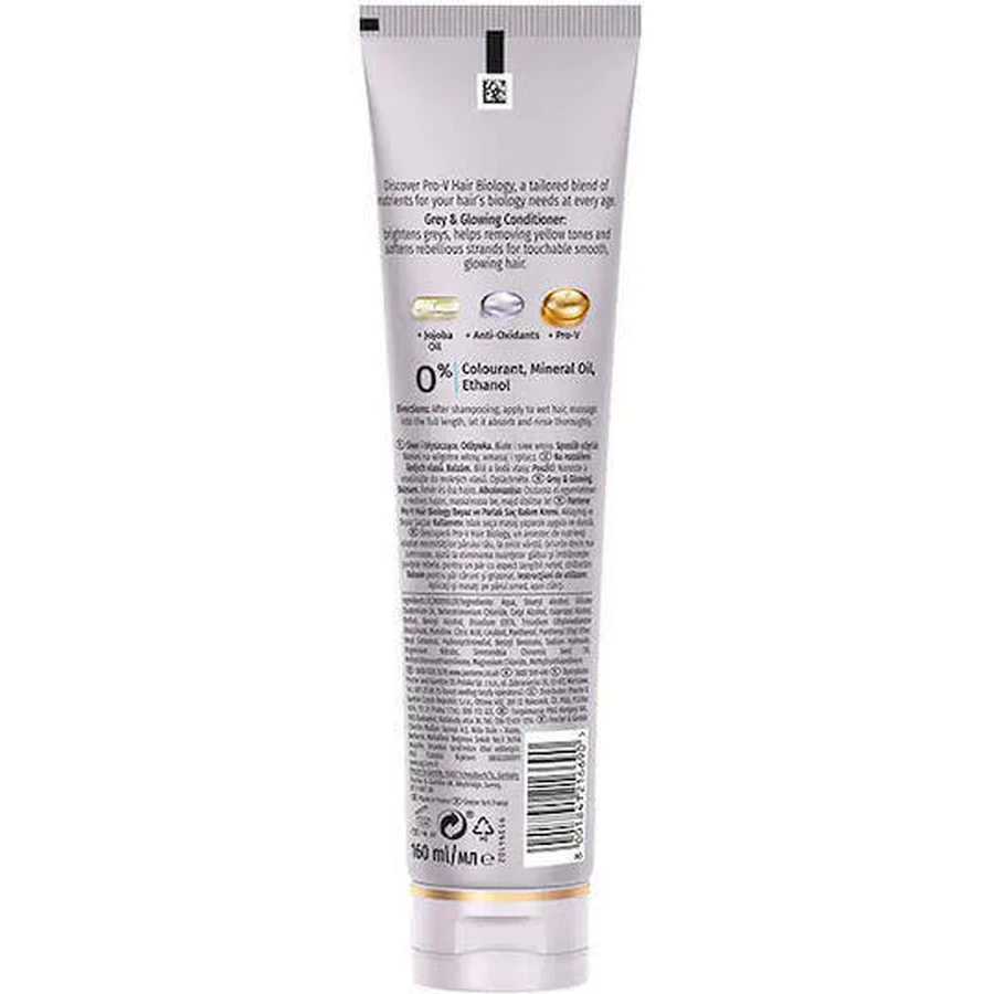 Pantene Pro V Hair Biology Grey & Glowing Conditioner для підтримки сивини та сяючого кольору для фарбованого волосся 160 мл: ціни та характеристики