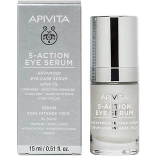 Apivita 5-Actions with White Lily Зволожуюча та антивікова сироватка для шкіри навколо очей з гіалуроновою кислотою проти зморшок і тонізуюча 15 мл