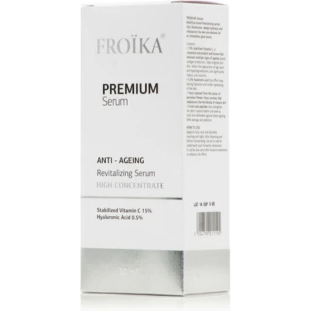 Зволожуюча та омолоджуюча сироватка для обличчя Froika Premium з вітаміном С та пептидами для детоксикації та освітлення 30 мл: ціни та характеристики