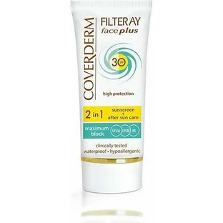 Coverderm Filteray Plus 2 в 1 сонцезахисний крем для обличчя та після засмаги як водостійкий сонцезахисний крем SPF30 50 мл