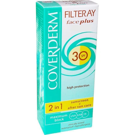 Coverderm Filteray Plus 2 в 1 сонцезахисний крем для обличчя та після засмаги як водостійкий сонцезахисний крем SPF30 50 мл: ціни та характеристики
