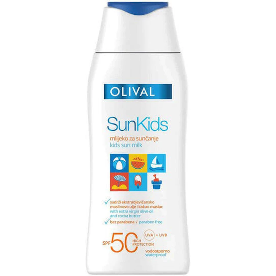 Olival Natural Sun Kids Сонцезахисне молочко для обличчя та тіла Водостійкий дитячий крем-емульсія SPF50 200 мл: ціни та характеристики