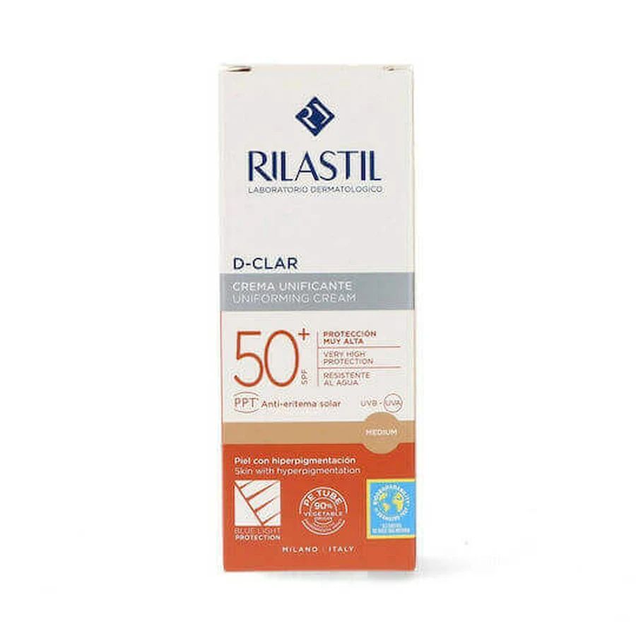 Rilastil D-Clar Однорідний сонцезахисний крем для обличчя SPF50 з середнім пігментом 40мл: ціни та характеристики