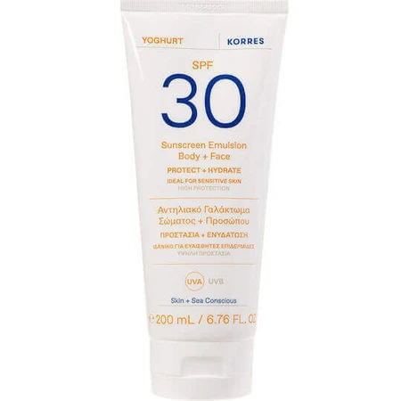 Korres Yogurt Йогуртовий сонцезахисний крем для обличчя та тіла SPF30 200мл: ціни та характеристики