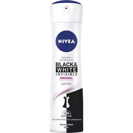 Nivea Nivea Чорно-білий дезодорант-антиперспірант Invisible Invisible Original Швидковисихаючий дезодорант-антиперспірант 48 год Спрей 150мл: ціни та характеристики