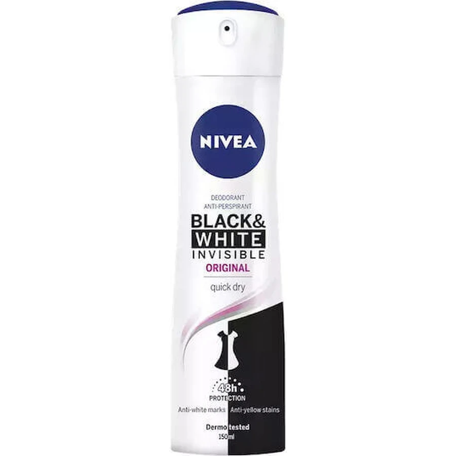 Nivea Nivea Чорно-білий дезодорант-антиперспірант Invisible Invisible Original Швидковисихаючий дезодорант-антиперспірант 48 год Спрей 150мл: ціни та характеристики