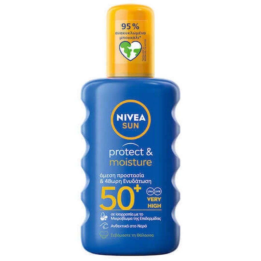 Nivea Protect & Moisture Водостійкий сонцезахисний лосьйон для тіла SPF50 Лосьйон-спрей для тіла SPF50 200 мл: ціни та характеристики