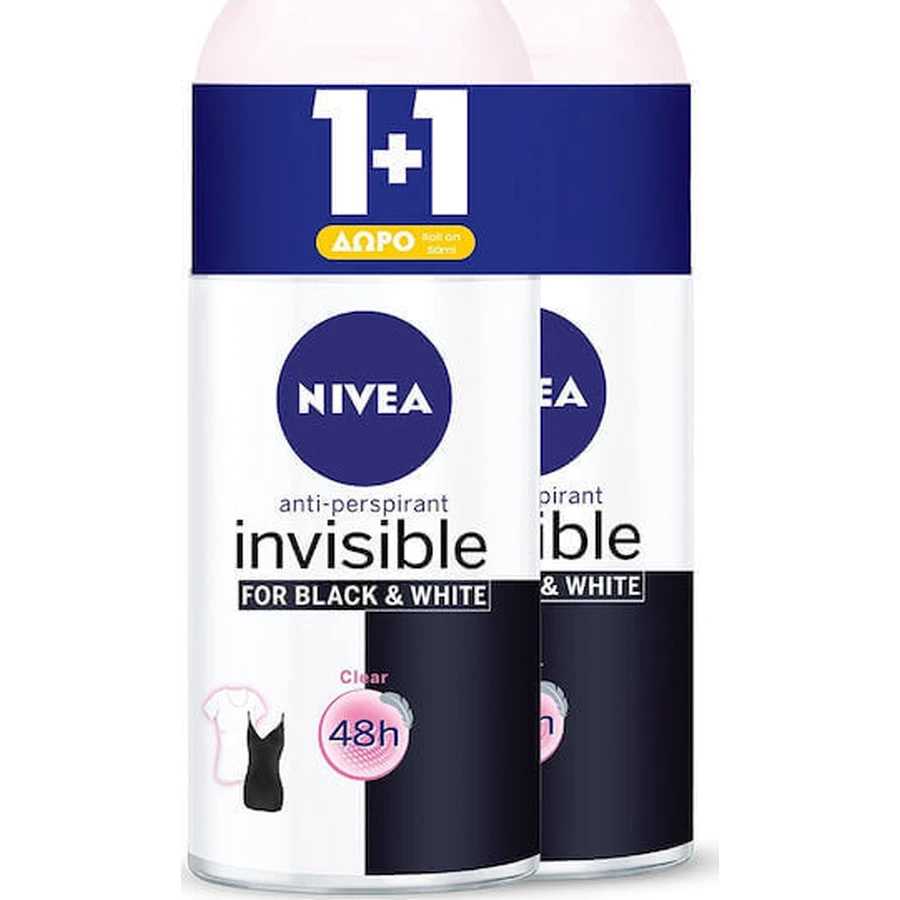 Nivea Invisible For Black & White Прозорий дезодорант-антиперспірант 48 год в рулоні 2х50мл: ціни та характеристики