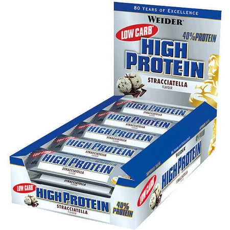 Високопротеїнові батончики Weider з 40% протеїну зі смаком страчателли 24x50гр: ціни та характеристики
