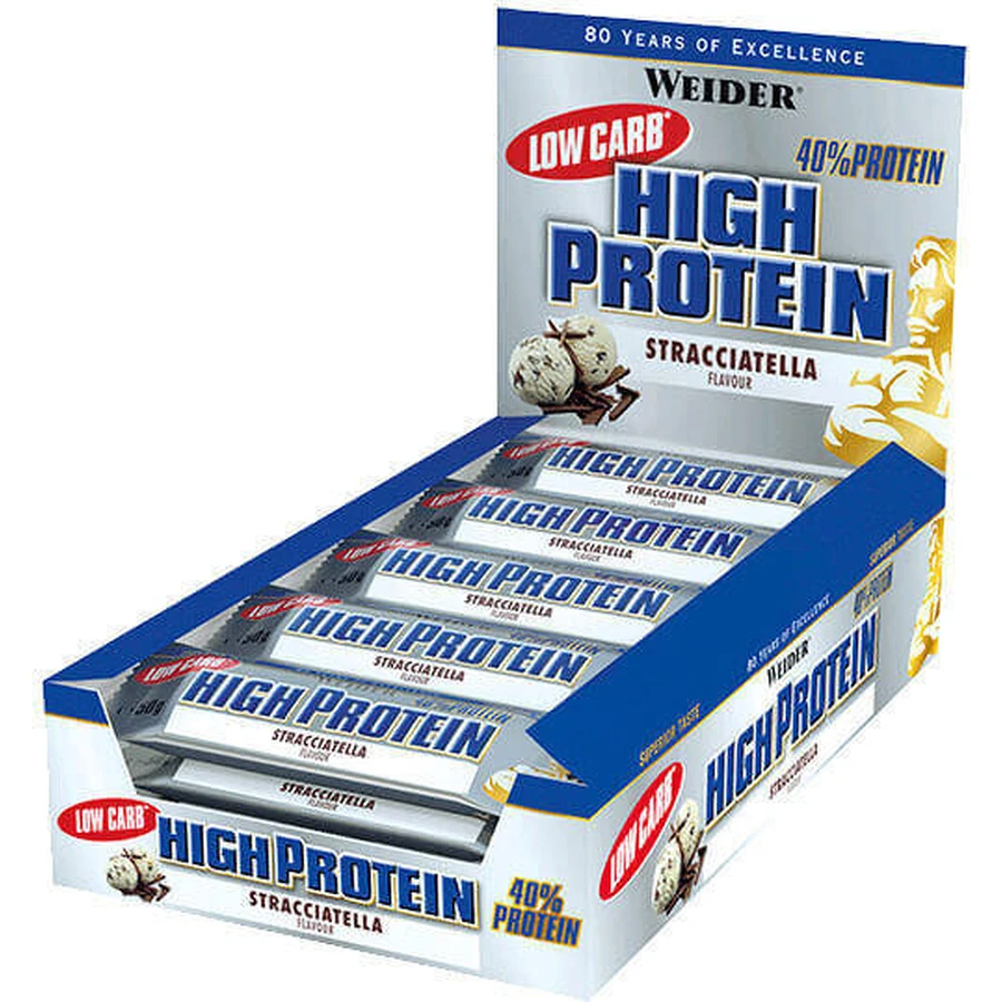 Високопротеїнові батончики Weider з 40% протеїну зі смаком страчателли 24x50гр: ціни та характеристики