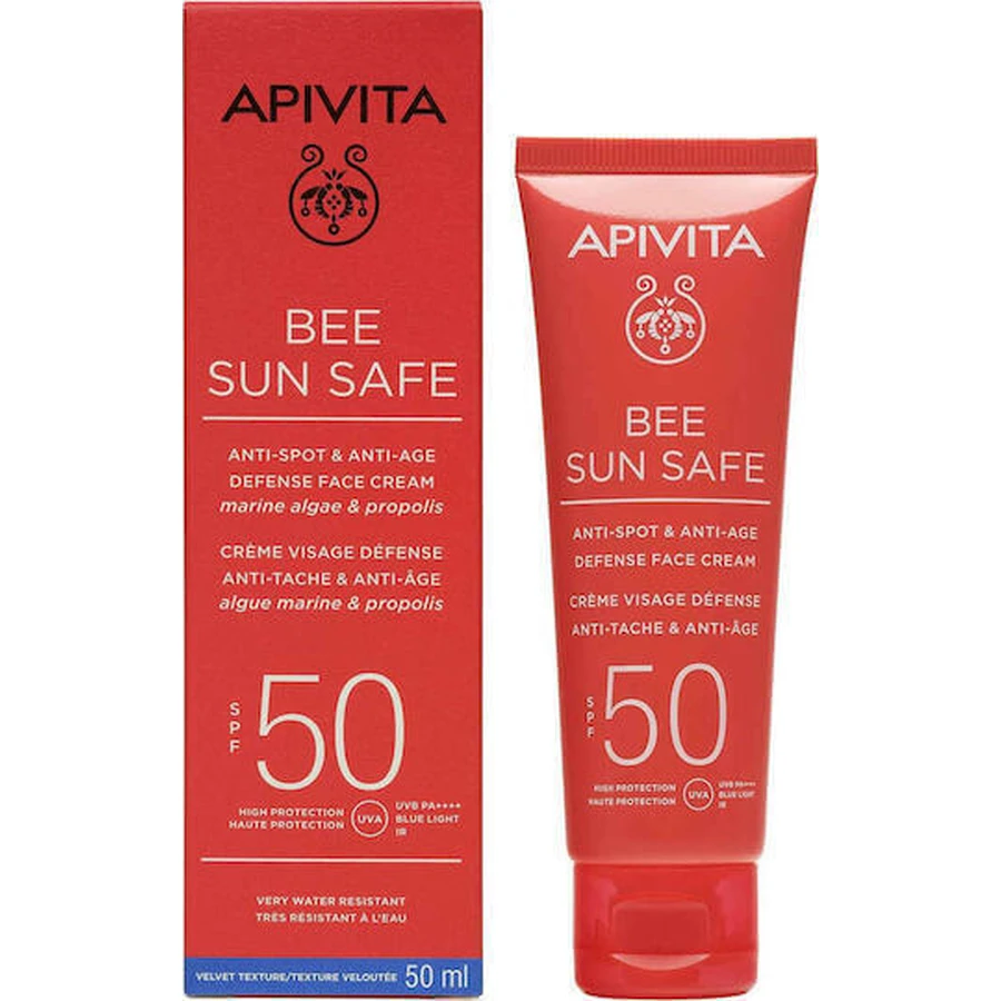 Apivita Bee Sun Safe Водостійкий сонцезахисний крем для обличчя проти старіння SPF50 50мл: ціни та характеристики