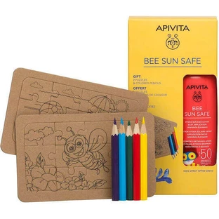 Apivita Bee Sun Safe Водостійкий дитячий сонцезахисний крем-емульсія SPF50 200 мл та подарунок 2 пазли та кольорові олівці
